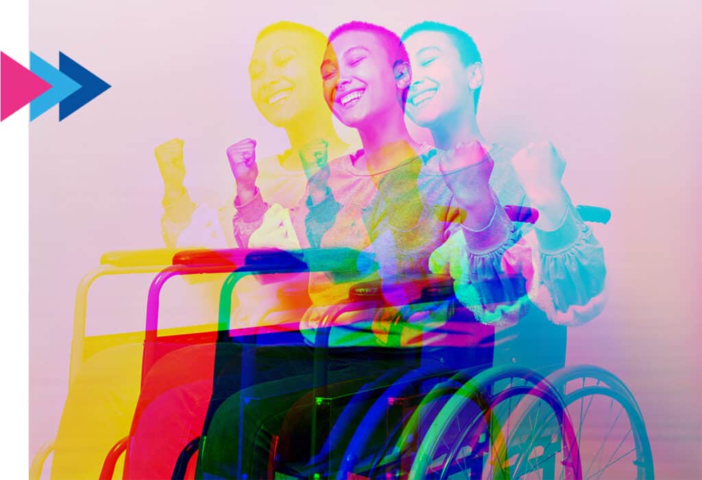 multicolored image of a person in a wheelchair